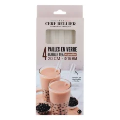 Sale Cerf Dellier 4 pailles en verre bubble tea et goupillon 20 cm - Ø 15 mm