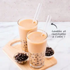 Sale Cerf Dellier 4 pailles en verre bubble tea et goupillon 20 cm - Ø 15 mm