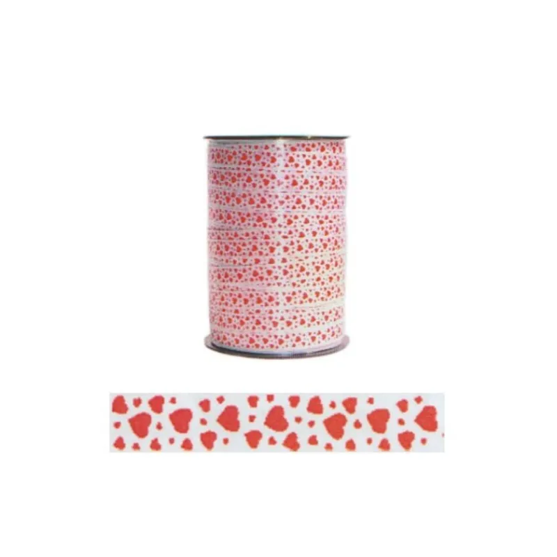 Cerf Dellier Bolduc blanc coeurs rouges 10 mm (100 m)