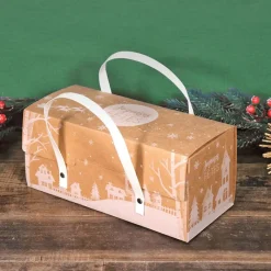 Online Cerf Dellier Boîte à bûche à poignées kraft décor village 25 x 11 x 11 cm