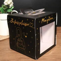 Outlet Cerf Dellier Boîte à gâteau vitrine noir et or 21 x 21 x h 22 cm