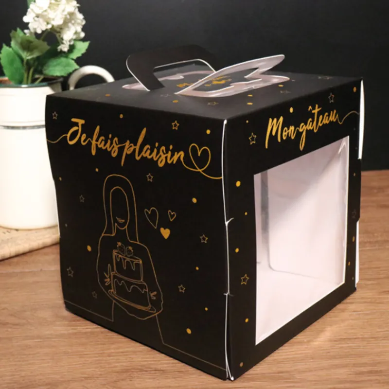 Outlet Cerf Dellier Boîte à gâteau vitrine noir et or 21 x 21 x h 22 cm