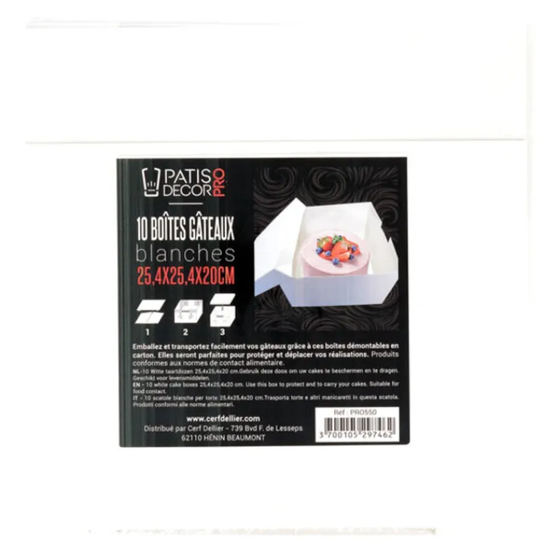 Best Cerf Dellier Boîtes pâtissières blanches 25x25 cm Hauteur 20 cm (x 10)