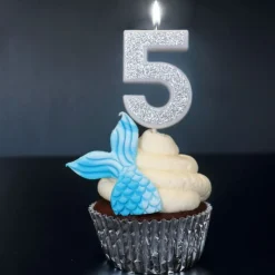 New Cerf Dellier Bougie argentée pailletée chiffre 5