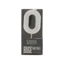 Cerf Dellier Bougie argentée pailletée chiffre 0