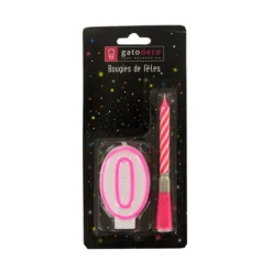 Hot Cerf Dellier Bougie musicale rose + chiffre 0 sur pique