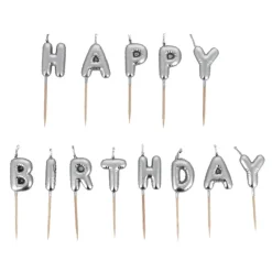 Cerf Dellier Bougies à piquer "Happy Birthday" argentées