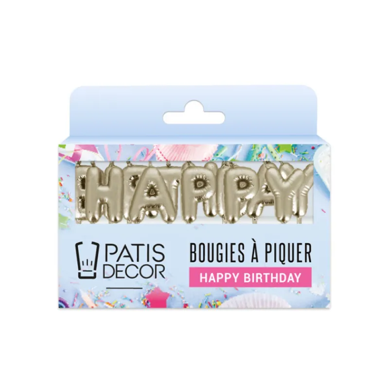 Outlet Cerf Dellier Bougies à piquer "Happy Birthday" dorées