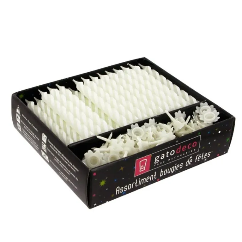 Sale Cerf Dellier Bougies torsadées 8 cm et bobèches blanches (x 70)