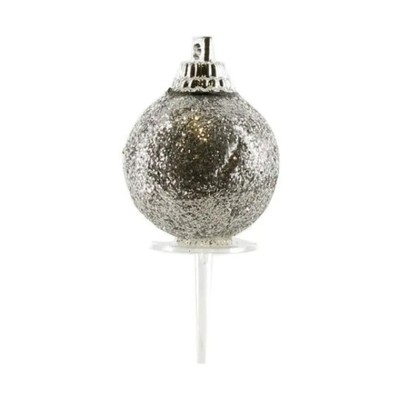 Cerf Dellier Boules de Noël argentées paillettes sur pique (x50)