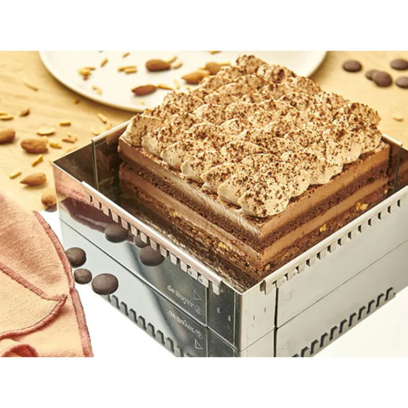 Cerf Dellier Cadre à entremets extensible inox carré 20 à 37 cm De Buyer