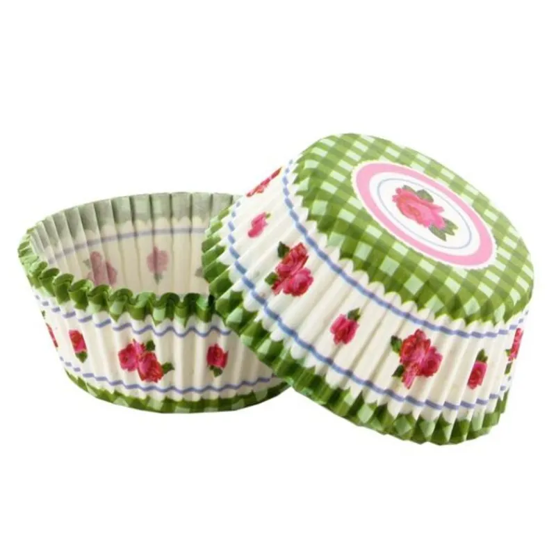 Clearance Cerf Dellier Caissettes cupcakes "Vichy vert, décor rose" (x50)