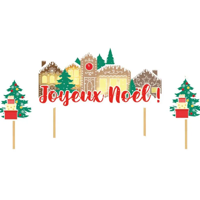 Cerf Dellier Cake topper assortis "Joyeux Noël" thème village de noël