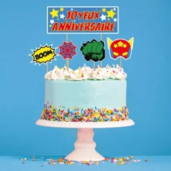 Outlet Cerf Dellier Cake topper assortis "Joyeux anniversaire" thème Super-héros