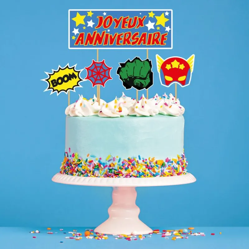 Outlet Cerf Dellier Cake topper assortis "Joyeux anniversaire" thème Super-héros