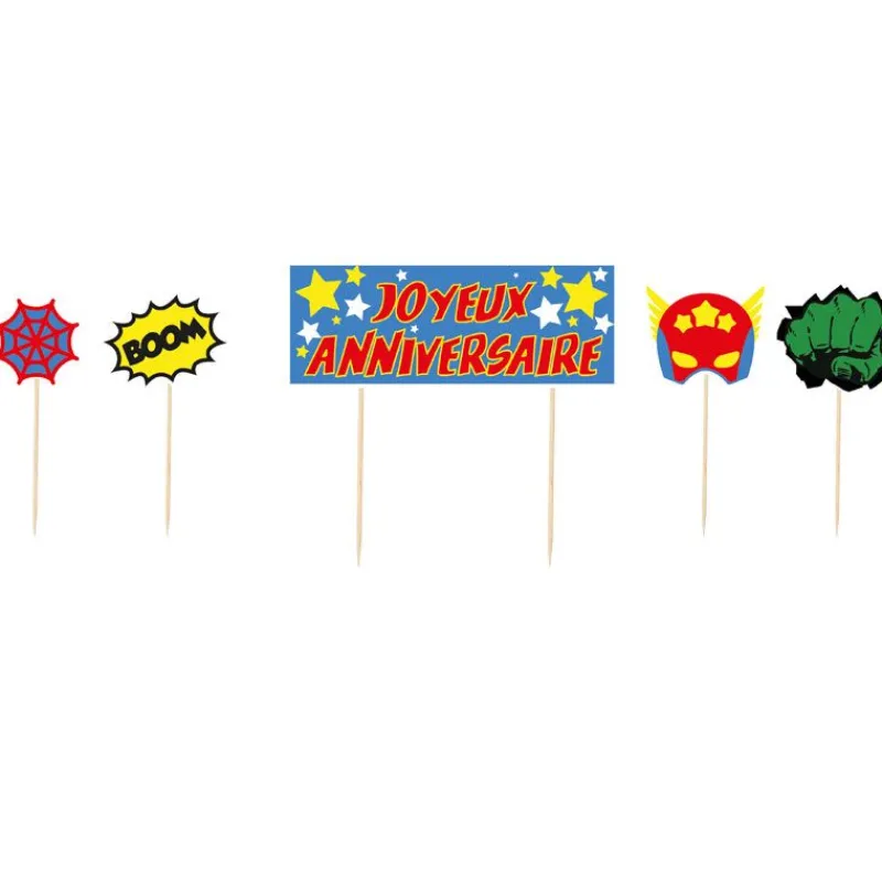 Outlet Cerf Dellier Cake topper assortis "Joyeux anniversaire" thème Super-héros