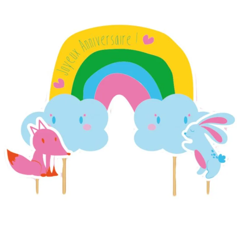 Best Cerf Dellier Cake topper assortis "Joyeux anniversaire" thème Arc-en-ciel