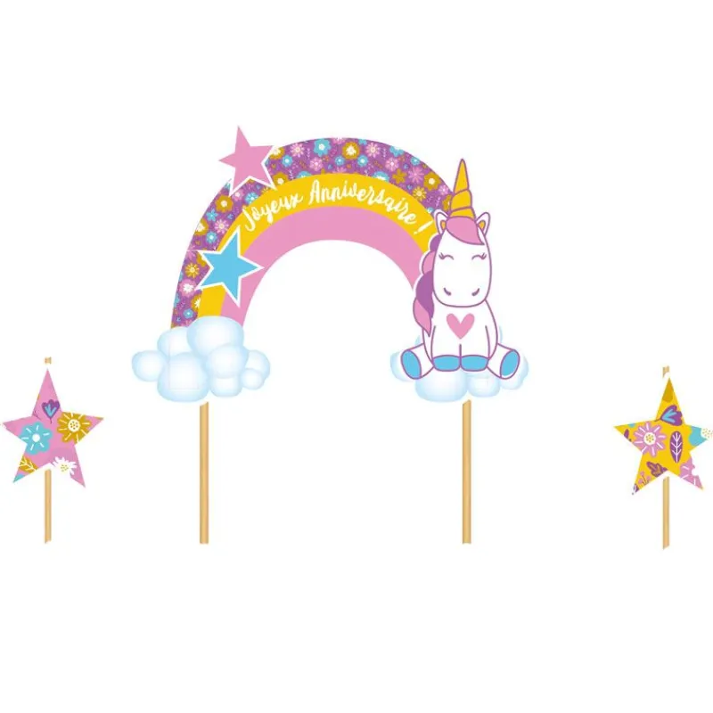 Hot Cerf Dellier Cake topper assortis "Joyeux anniversaire" thème Licorne