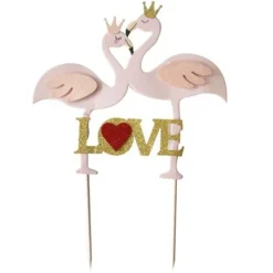 Outlet Cerf Dellier Cake topper flamants roses Love