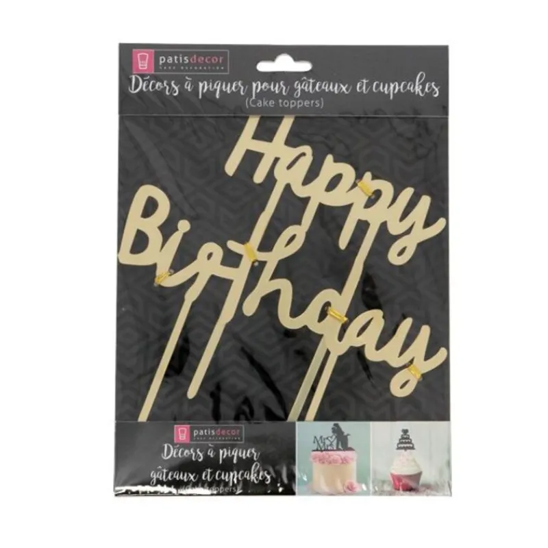 Hot Cerf Dellier Cake Topper Happy Birthday doré