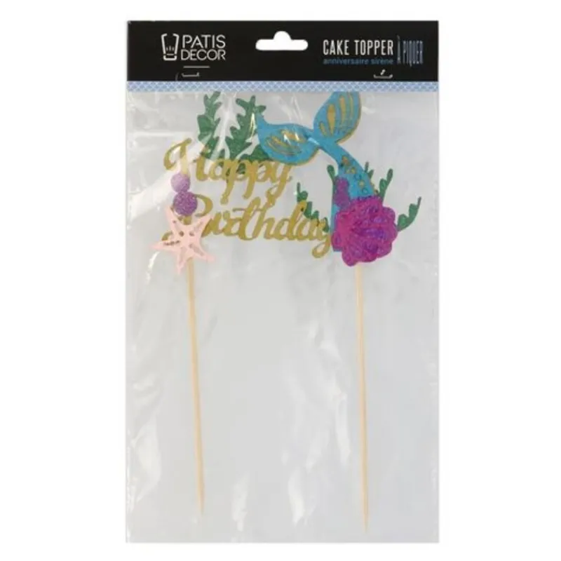 Cerf Dellier Cake topper Happy birthday sirène
