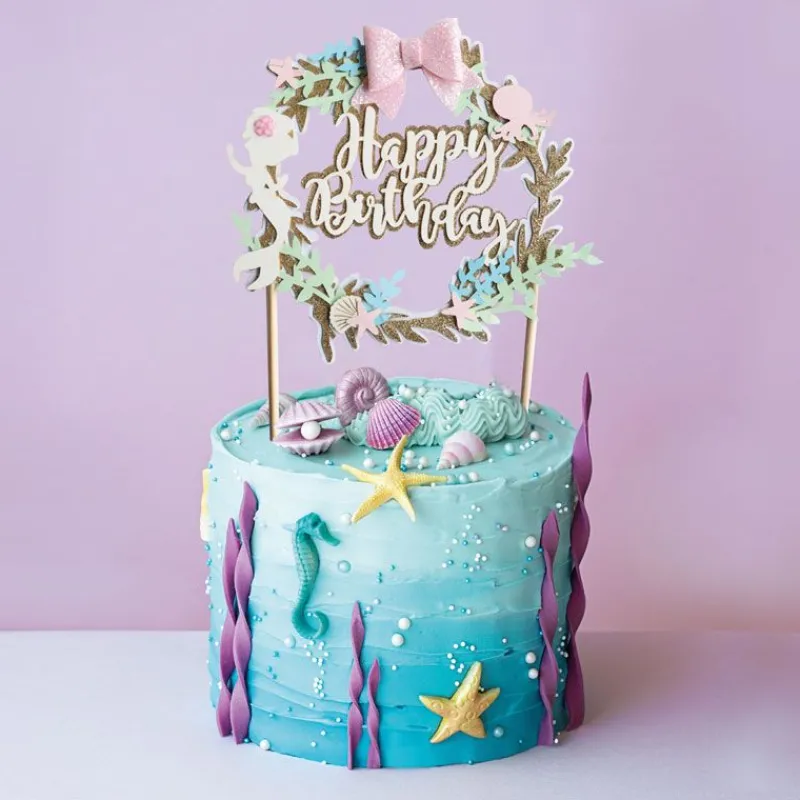 Best Cerf Dellier Cake topper "Happy birthday" thème sirène
