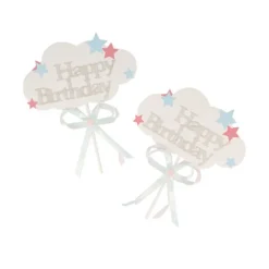 Sale Cerf Dellier Cake Toppers nuages Happy Birthday (x 2)