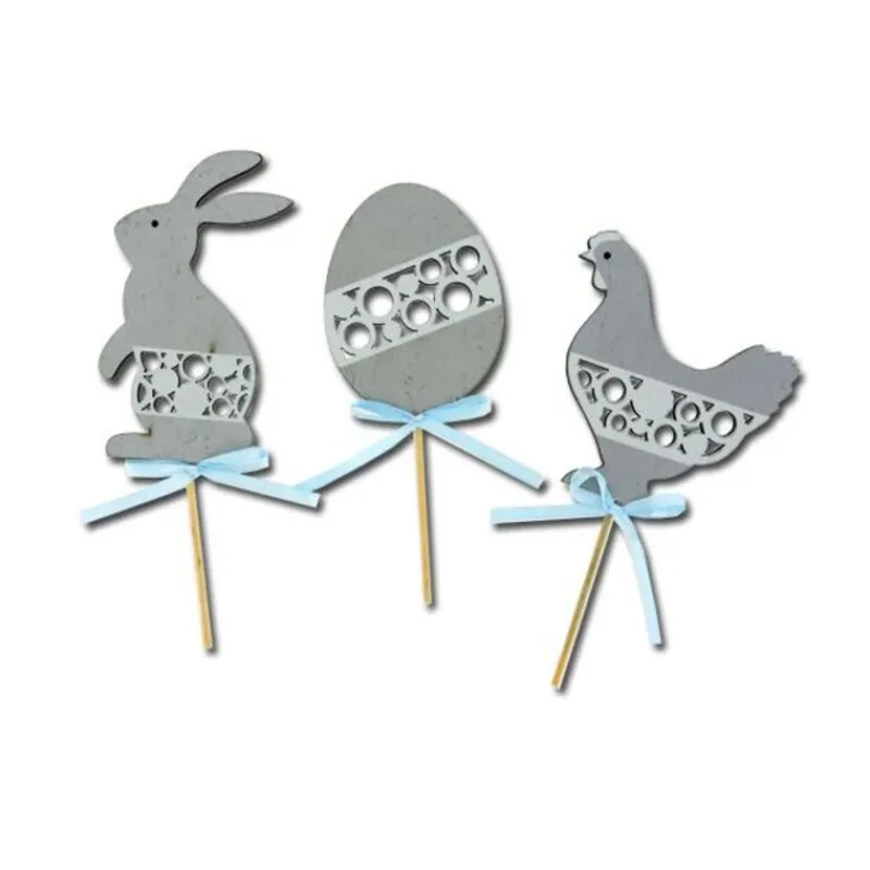 New Cerf Dellier Cake toppers Pâques gris (x3)
