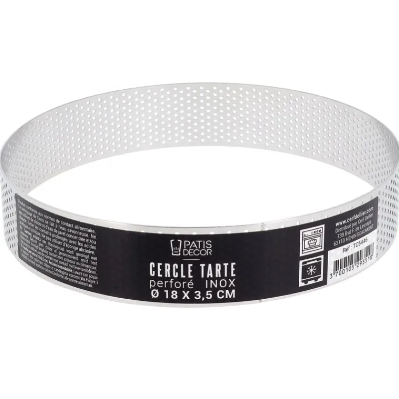 New Cerf Dellier Cercle à tarte perforé inox H 3,5 cm Ø 18 cm