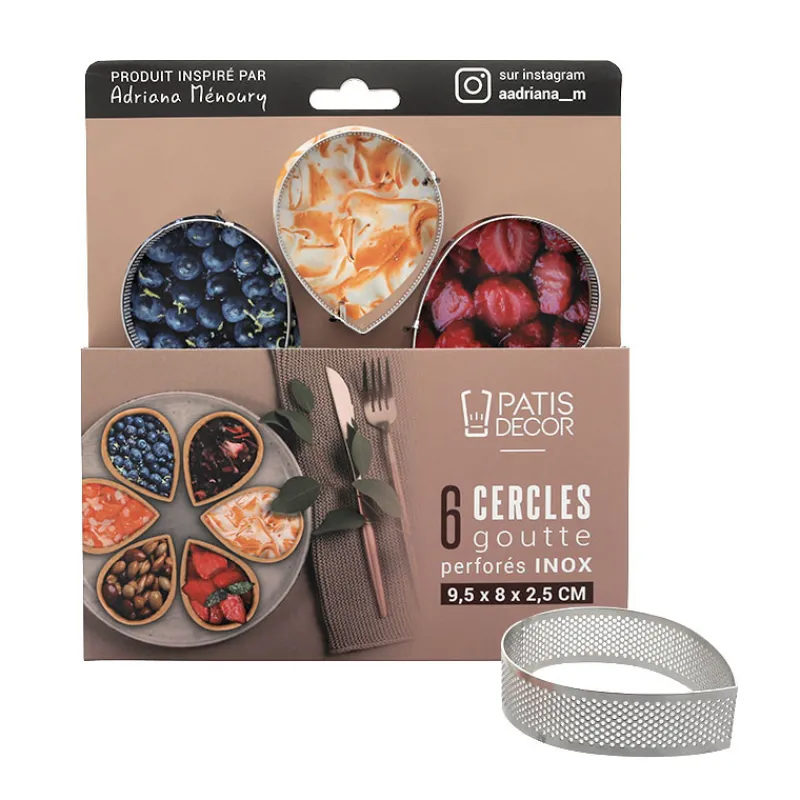 Discount Cerf Dellier Cercles tarte "goutte" perforé en inox - 9,5 x 8 x 2,5 cm x 6