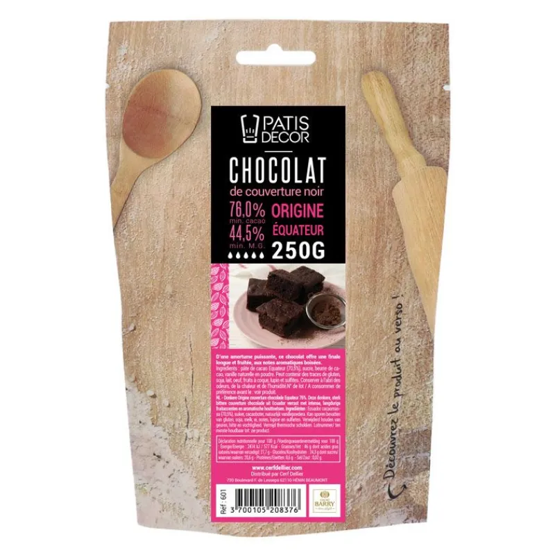 Best Cerf Dellier Chocolat de Couverture Noir origine Equateur 76 % 250 g