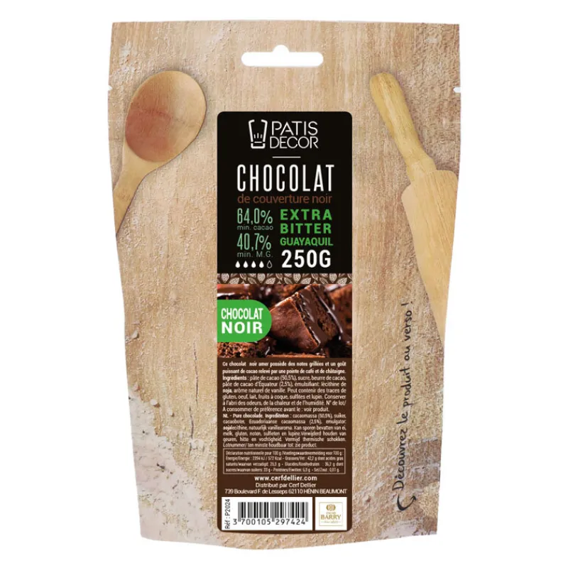 Clearance Cerf Dellier Chocolat de Couverture Noir Extra Bitter Guayaquil 64 % 250 g