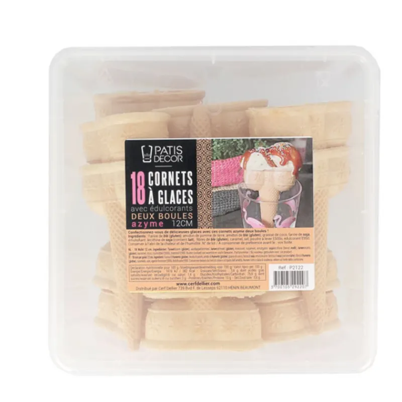Online Cerf Dellier Cornets à glace en azyme aux édulcorants - 2 boules (x 18)