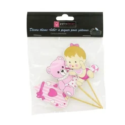 Sale Cerf Dellier Cupcake Toppers Bébé fille en bois (x3)
