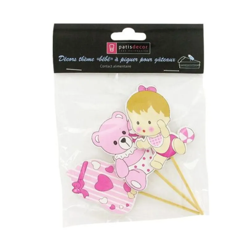 Sale Cerf Dellier Cupcake Toppers Bébé fille en bois (x3)