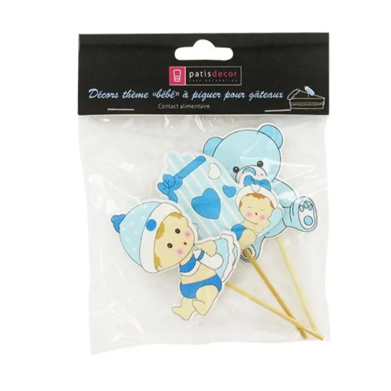 Hot Cerf Dellier Cupcake Toppers Bébé garçon en bois (x3)