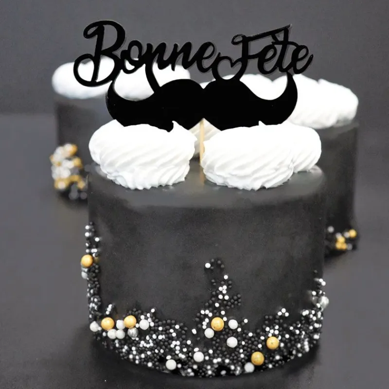 Hot Cerf Dellier Cupcake Toppers Moustache "Bonne Fête" (x 2)