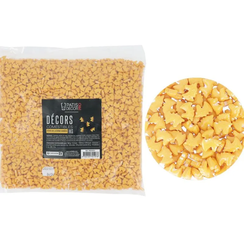 Hot Cerf Dellier Décors comestibles têtes de licorne dorées 1 kg