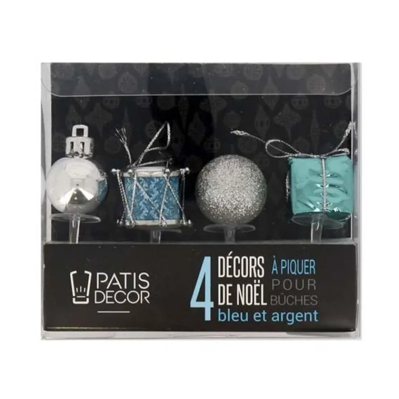 Best Cerf Dellier Décors de Noël assortis bleu argent sur pique (x4)