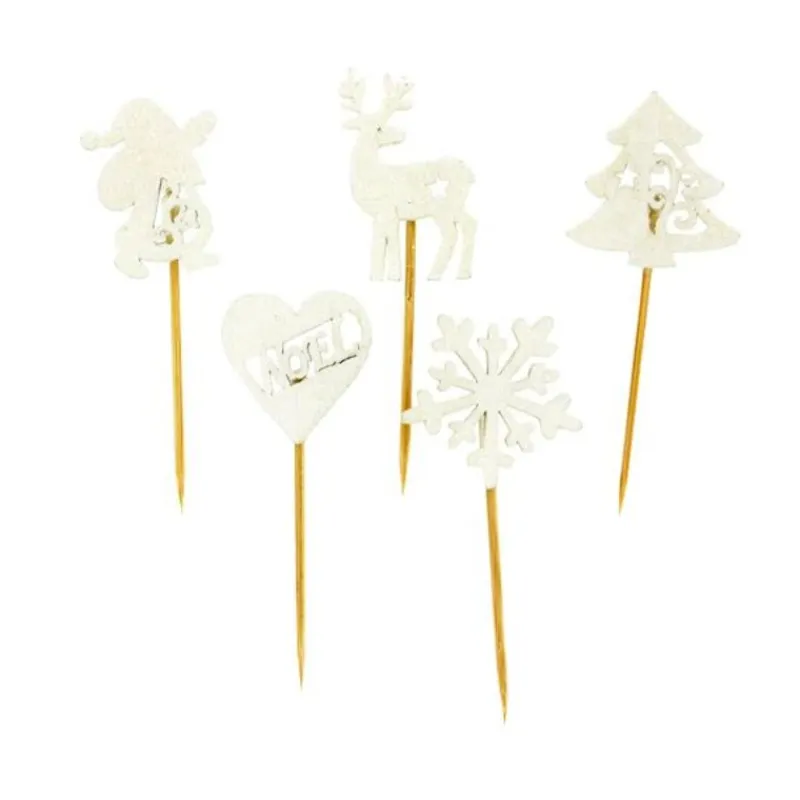 New Cerf Dellier Décors de Noël en bois vintage pailleté (x10)