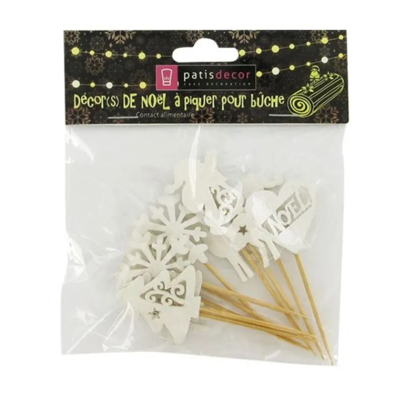 New Cerf Dellier Décors de Noël en bois vintage pailleté (x10)