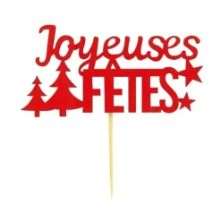 Online Cerf Dellier Décors sur pique "Joyeuses Fêtes" rouges (x30)