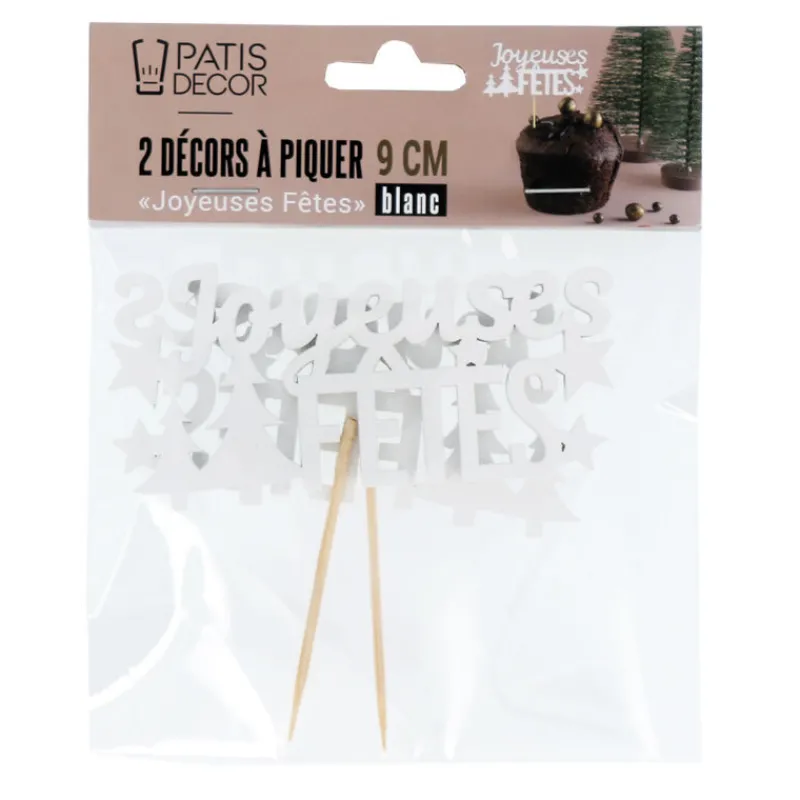 Best Cerf Dellier Décors sur pique "Joyeuses Fêtes" blancs (x2)