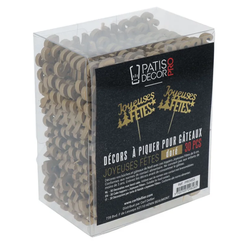 Online Cerf Dellier Décors sur pique "Joyeuses Fêtes" dorés (x30)