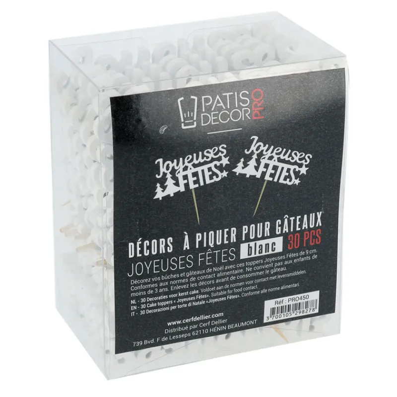 Online Cerf Dellier Décors sur pique "Joyeuses Fêtes" blancs (x30)