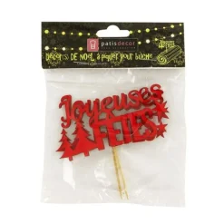 New Cerf Dellier Décors sur pique "Joyeuses Fêtes" rouges (x2)