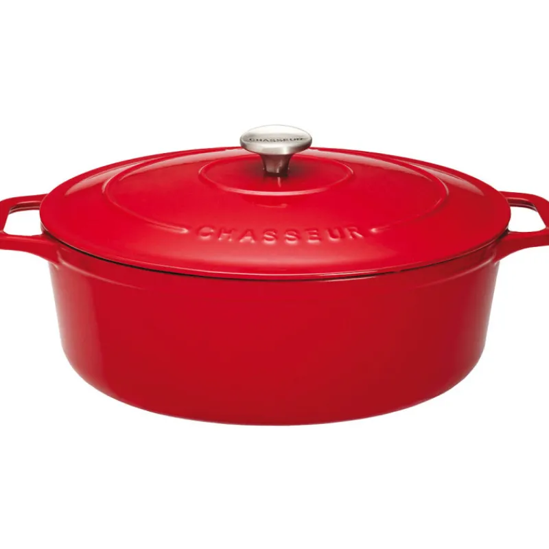 Outlet Cerf Dellier Le Chasseur cocotte ovale avec couvercle rouge 31 x 26 cm