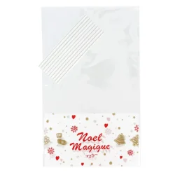 New Cerf Dellier Lot sachets motif Noël Magique + liens - 14 x 23 cm (x10)