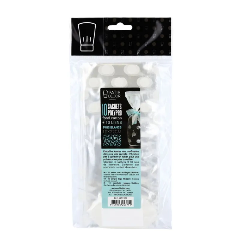 Best Cerf Dellier Lot sachets pois blancs + liens - 10 x 22 cm (x10)