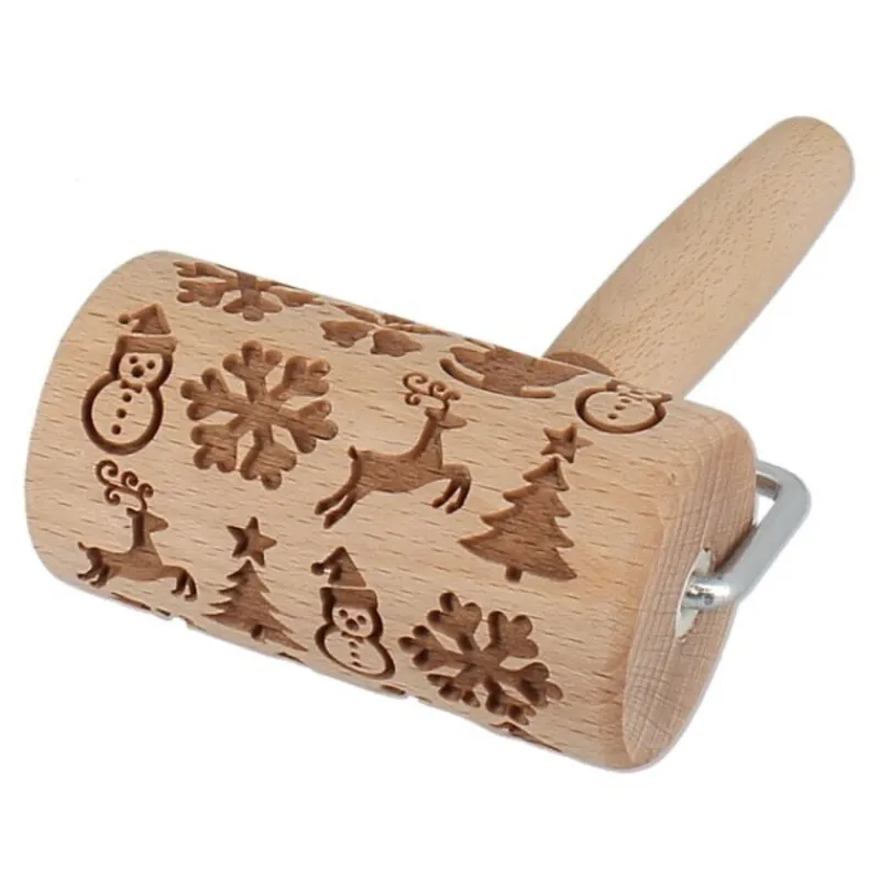 Clearance Cerf Dellier Mini rouleau empreintes en bois thème Noël